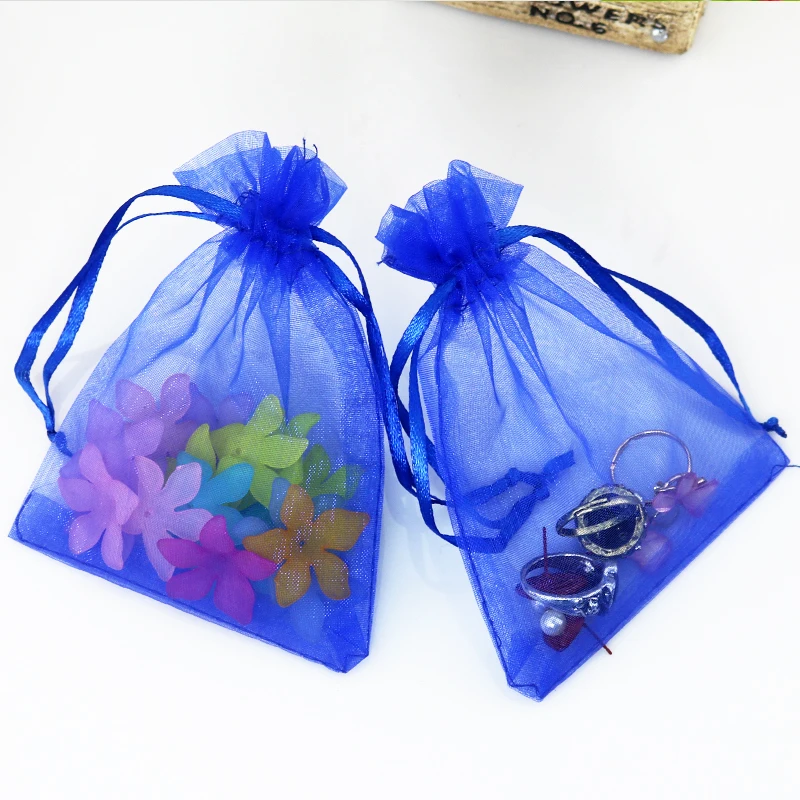 New Fashion 100pcs/lot Royal Blue Organza Bags 7x9cm Small Candy Gifts Jewelry Packaging Bag Cute Gift Bags Jewelry Pouches