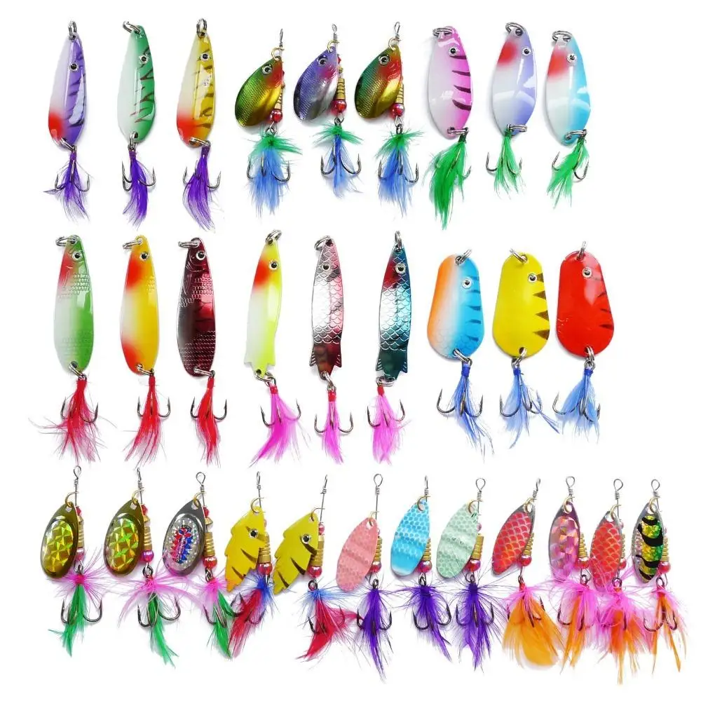 Lot 30pcs Fishing Lures Metal Spoon Lure Spinner Carp Bait Crankbait Assorted Fish Tackle Jerk Hooks Sea Fishing Set