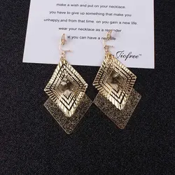 Long clip on earrings For Women square Classic Pattern Hollow Round non pierced earrings ear clips bridal women jewelry earrings