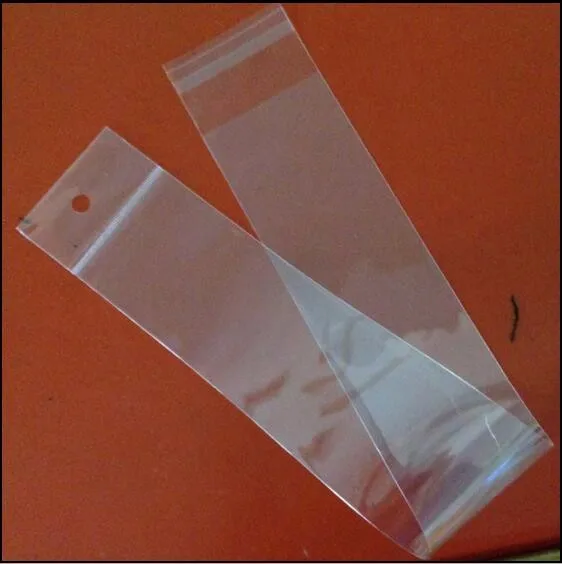 100Pcs Long Resealable Clear Plastic Bags Hair Extensions Packaging Hanging Header Long Transparent Self Adhesive