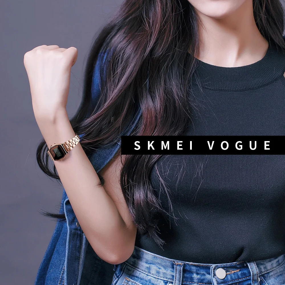 SKMEI Women Watches Digital Sport Watch Luxury Fashion Alarm Clock Stainless Steel Waterproof Ladies Watch relogio feminino 2019