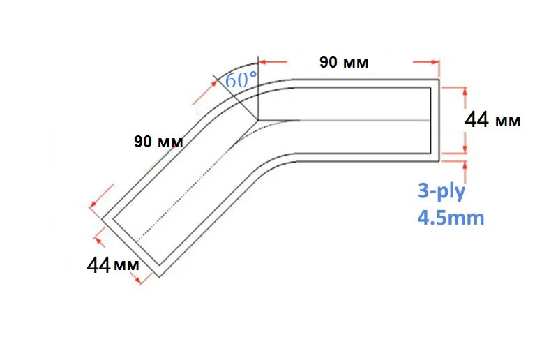 Customized hose id 44mm  60bend silicone straight hose 1pc leg lenght 90mm