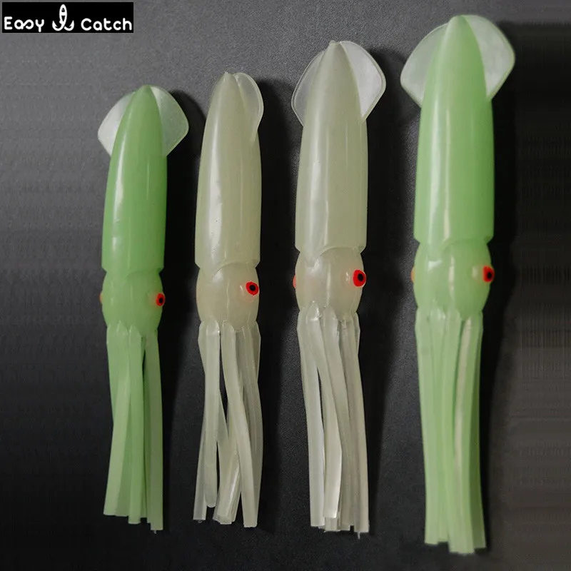 10pcs 15cm Mixed Color Soft PVC Plastic Squid Fishing Lures Saltwater Fishing Big Luminous Artificial Squid Skirts Bait