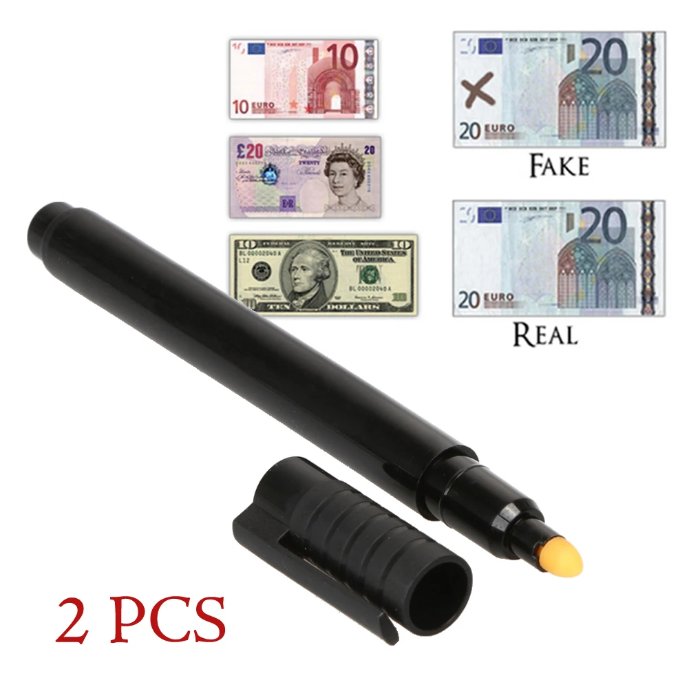 2 x Money Detector Money Checker Currency Detector Counterfeit Marker Fake Banknotes Tester Pen Unique Ink Hand Checkering Tools