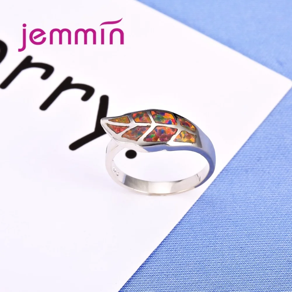 Jammin New Fashion Leave Ring S925 Golden Opal Multicolour Silver Charming Gems Crystal Ring For Women