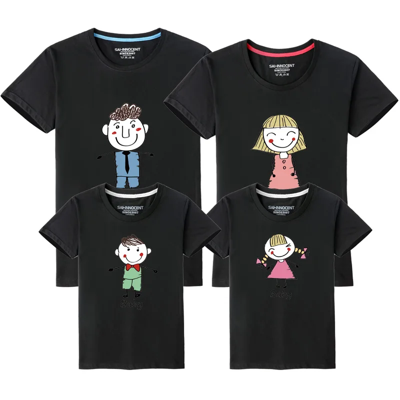 1pcs Animation Character Cotton Family Matching T-shirts Mother Daughter Father Son Tops Tees Family Clohthing