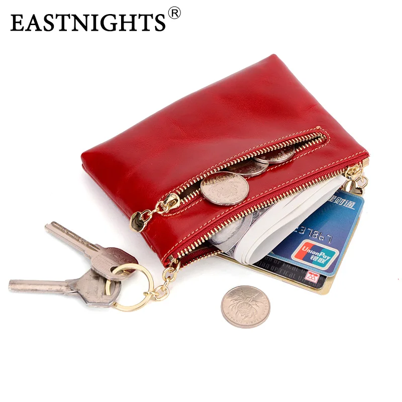 

EASTNIGHTS high quality genuine leather women mini wallet oil wax leather coin purse wallet men coin credit card holder TW2087