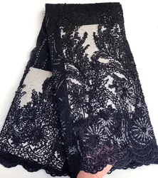 Excellent plain Black Embroidered African Sequins French Lace Tulle Fabric Nigeria Sewing Clothes for Celebrants Wear