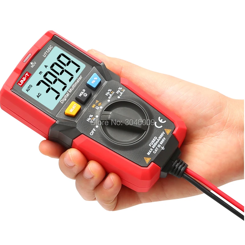 UNI-T UT125C Pocket Size Digital Multimeter; Resistor/Capacitor/Frequency/Diode/NCV Test, Low Voltage Display