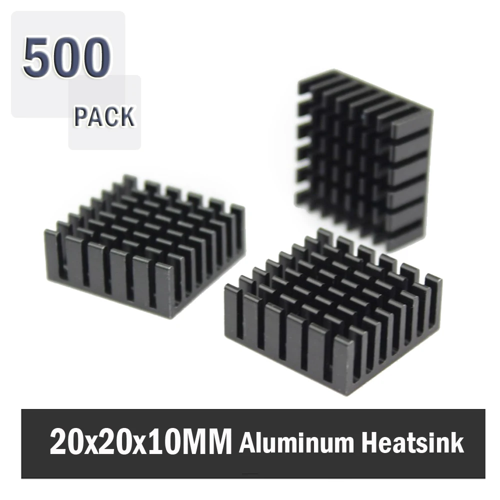 500Pcs Gdstime 20x20x10mm Anodized Black Aluminum Heatsink 20x20x10mm Electronic Chip Cooling Radiator Cooler for power IC,Elect