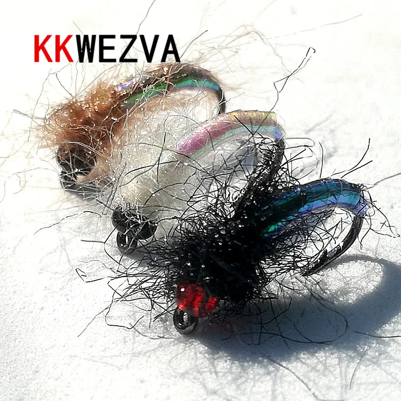 

KKWEZVA 20pcs Colorful Bright Leather Wet Nymph Scud Fly Bug Worm for Trout Fishing Nymphing Artificial Insect Bait Lure