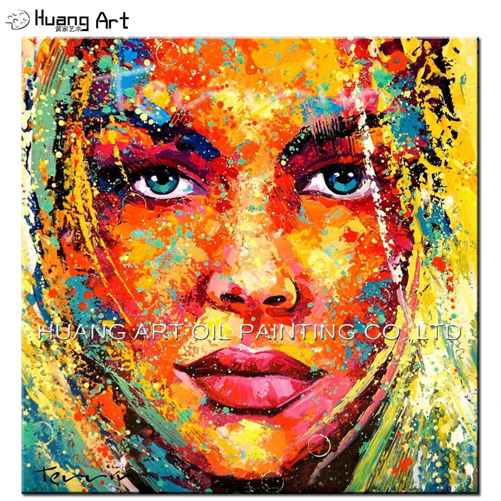 

Skill Artist Hand Painted Abstract Colorful Girl Face Figure Oil Painting for Living Room Wall Painting for Home Decor Wall Art