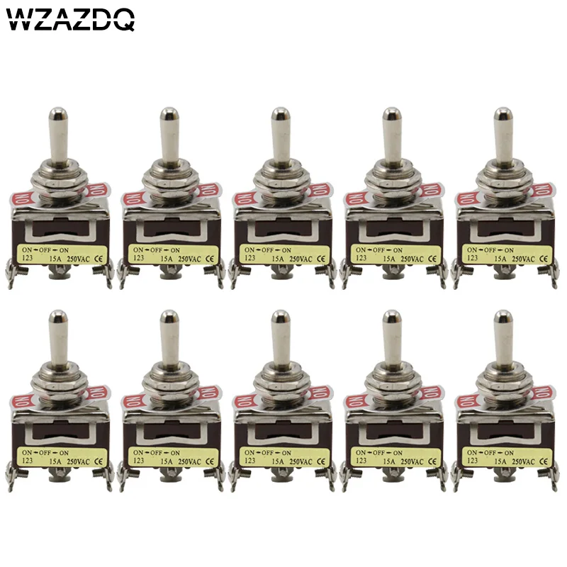 10pce high quality button switch 123 wall rocker toggle switch three legs three gears  self-reset 12mm silver contacts