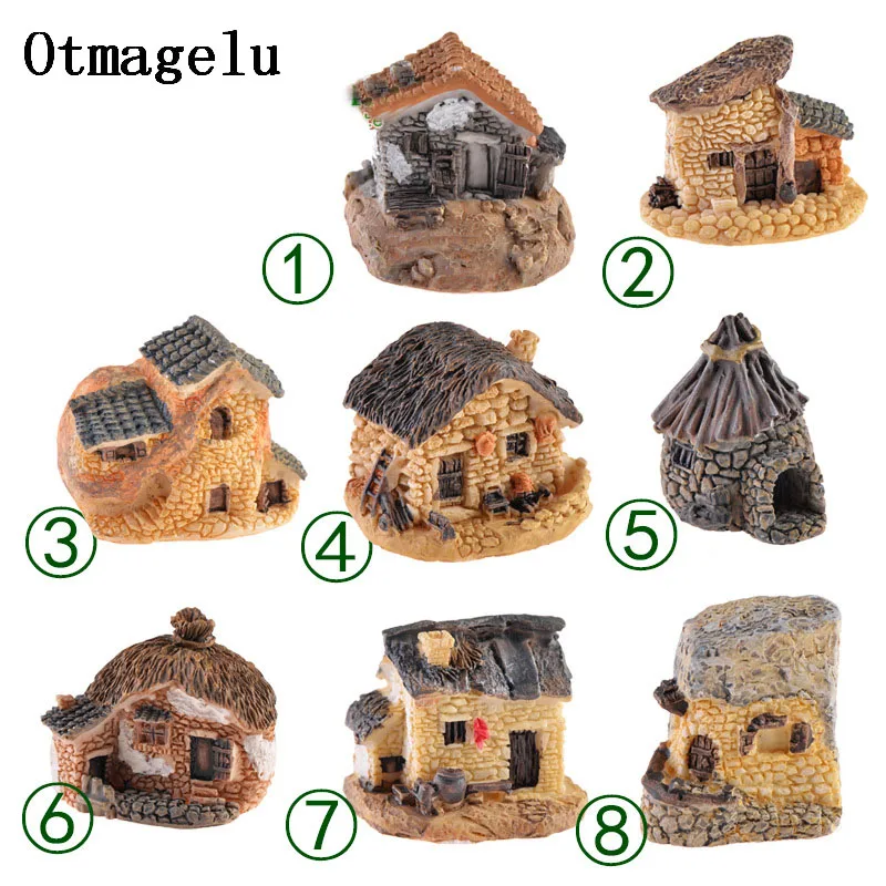 Vintage Romantic Aegean Sea Cottages Word Micro Landscape Decorative Resin Home Ornaments Small Houses Figurines Miniatures Gift