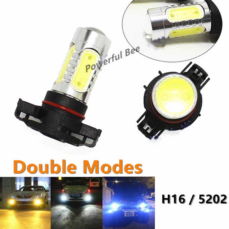 2 x Double modes H16/5202 15W LED 12V car automobile headlight fog lamp keep lighting or flash bulb