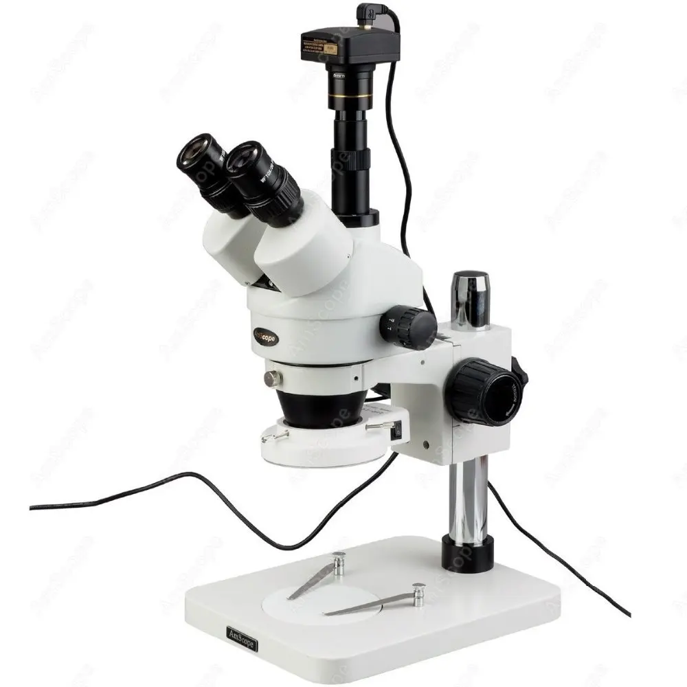 144-LED Stereo Microscope--AmScope Supplies 3.5X-90X 144-LED Zoom Stereo Microscope Circuit Soldering + 3MP Digital Camera