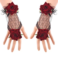 Steampunk Lolita Cuffs Rose Hollow Organ Fake Cuff Decorative Vintage Lace Sleeves Cuff Wrist Gothic Cosplay Accessories