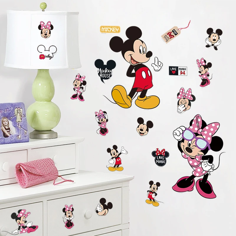 Cartoon Mickey Minnie Mouse baby home decals wall stickers for kids room baby bedroom wall art nursery amusement park DIY poster