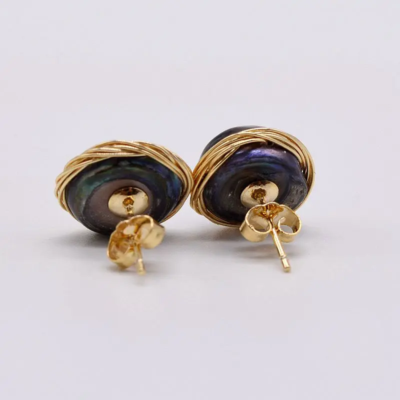 Women\'s Black Natural Freshwater Pearl Stud Earrings Authentic Baroque Handmade Jewelry Free Shipping