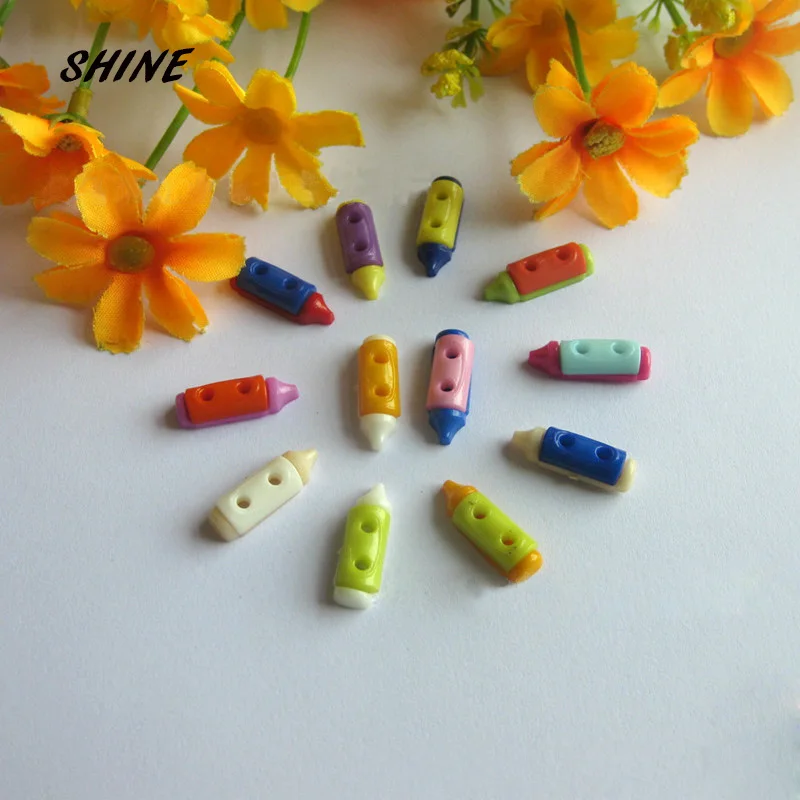 SHINE Plastic Sewing Buttons Scrapbooking Crayon Multicolor Mixed Two Holes Pattern 20 x 7mm  50 PCs Costura Botones Decorate