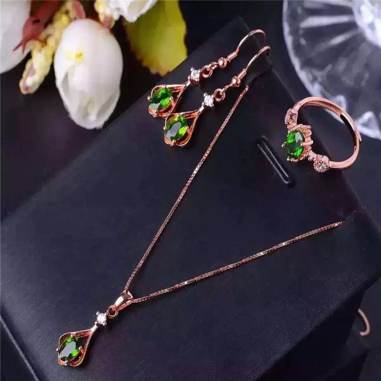 

KJJEAXCMY Fine jewelry Natural diopside set inlaid jewelry wholesale S925 silver sterling silver jewelry jewelry free shipping