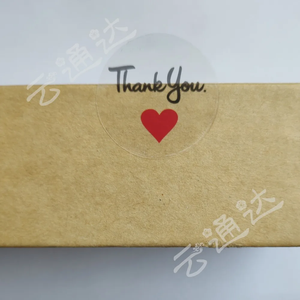 

1000pcs 30*30mm 1.18" Round Transparent Thank you Sealing Sticker Red Heart