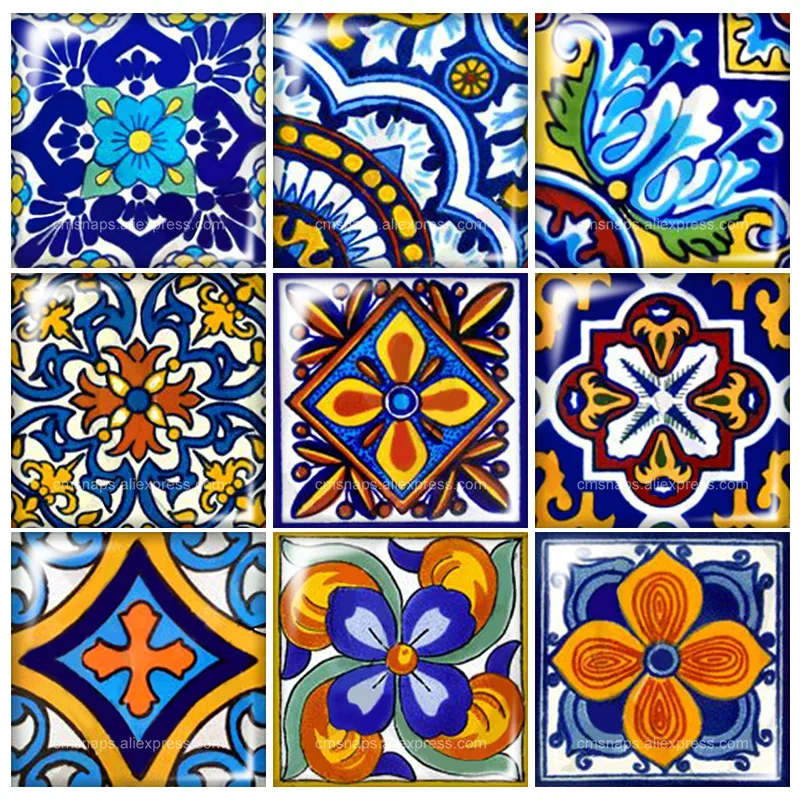 Beauty Colorful flower patterns 10pcs mixed 12mm/20mm/25mm/30mm Square photo glass cabochon demo flat back Making findings