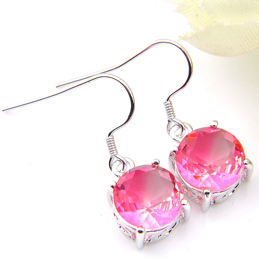 Luckyshine 2 Pcs/Lot Valentine's Day Jewelry Set Unique  Bi Colored Tourmaline Gems Silver Plated Pendants Necklaces Earring Set