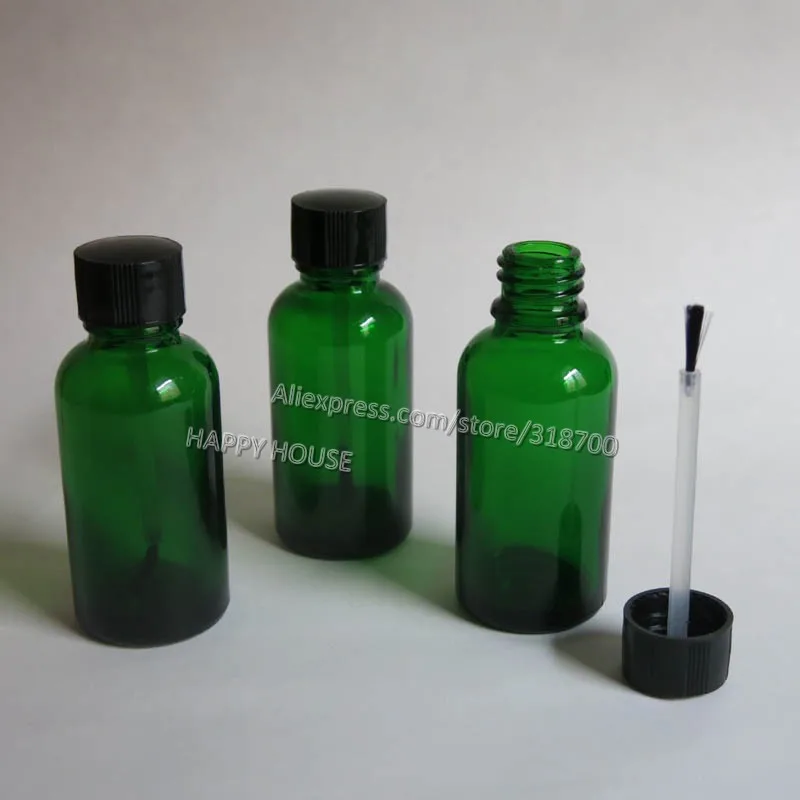 360 x 30ml Green Glass Nail Polish Bottle  Plastic Cap with Brush 1oz Cosmetic Oil Container Refillable Vial