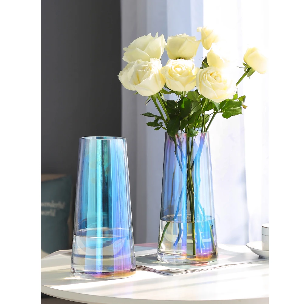 مزهرية زجاجية مبتكرة متعددة الألوان، مزهريات زهور شفافة لحفلات الزفاف، تررم زجاجي، ديكور منزلي مائي #3