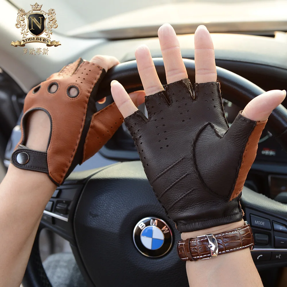 Mais recente metade do dedo homem luvas de pele de veado retro motocicleta luvas de couro masculino semi-dedo luvas de condução M-51