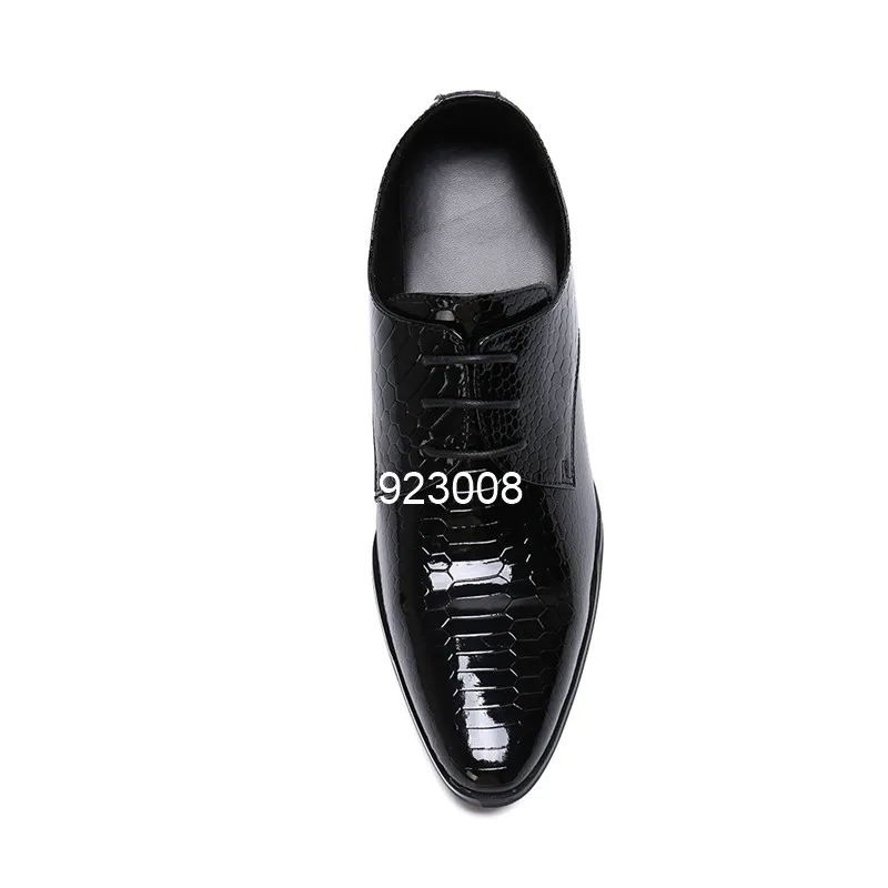 8cm Men High Heels Genuine Leather Dress Shoes Lace Up Black Oxford Shoes For Men Thick Heel Snake Pattern Mens Classic Shoes