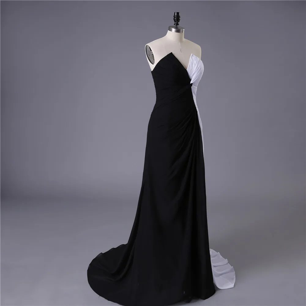 Vestidos De Festa Front Split Chiffon Cheap Evening Gowns Black And White Long Evening Dresses Sexy Robe De Soiree Party