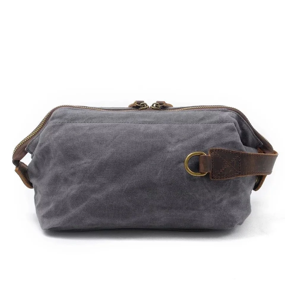 Wholesale Men Small Bag Vintage Leather Canvas Wrist Wrap Purses On Carry Travel Storage Bag Casual Male Hand Bag Day Cluthes