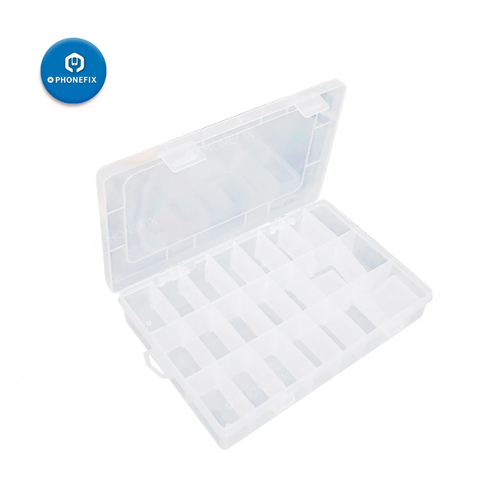 Caixa de plástico de armazenamento de 24 grades, para acessórios de telefone, peças de reposição, contêiner, eletrônico prático, organizador de reparo