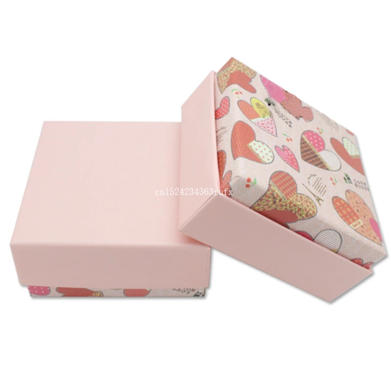 50pcs 7.3*7.3*3.5cm Ring Earring Carring Cases White Pink Box For Jewelry Necklace Pendant Gift Packaging Boxes Wholesale