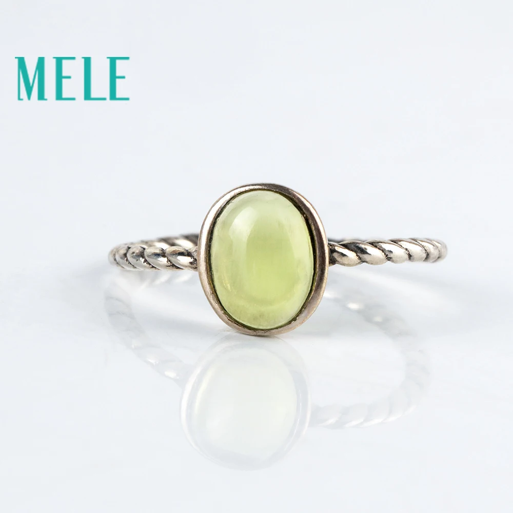 Stylish and compact natural prehnite 925 sterling silver open rings for women,6X8mm 1.4 Oval cut gemstone fine jewelry