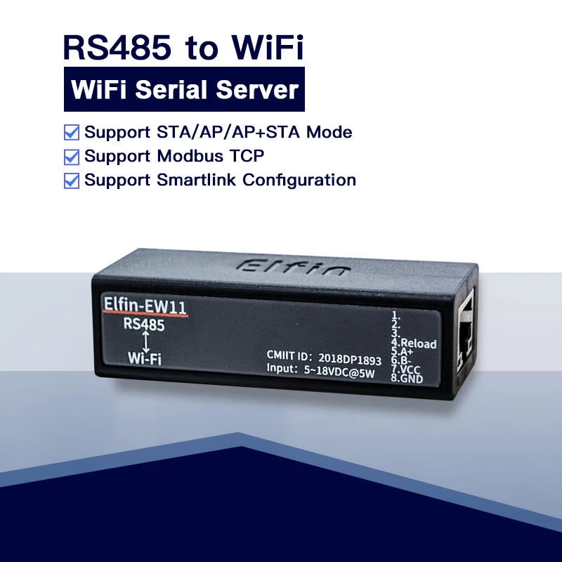 Serial port RS485 to WiFi device server module Elfin-EW11 support TCP/IP Telnet Modbus TCP Protocol data transfer via WiFi