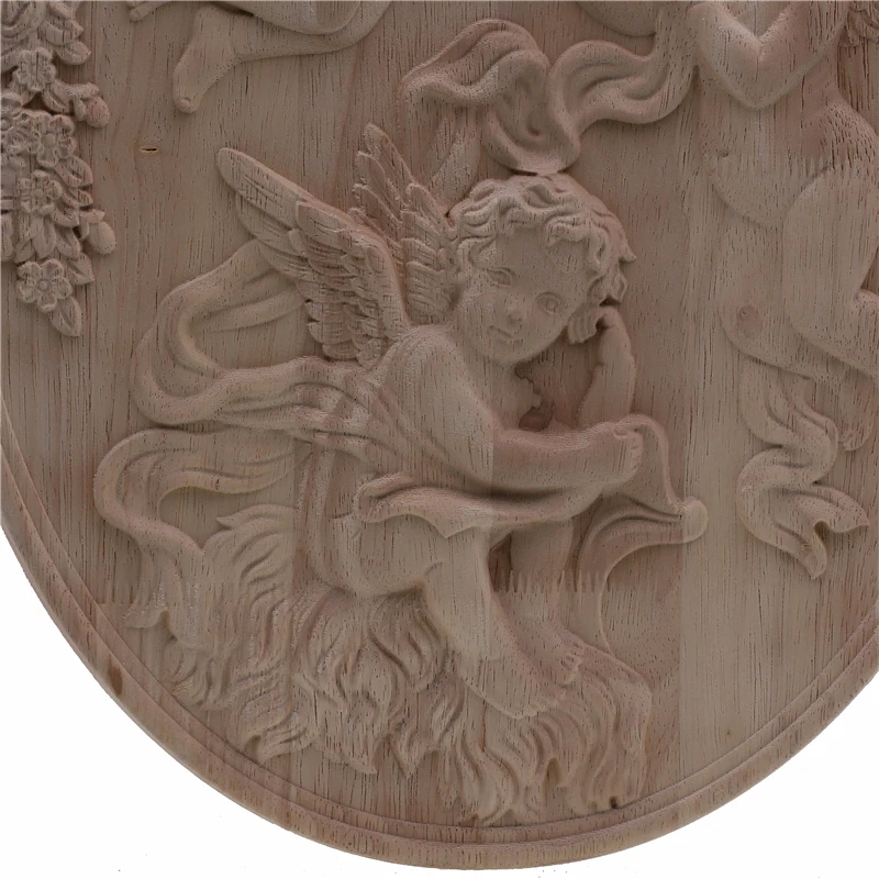 Wood Carved Corner Applique Natural Floral Woodcarving Decorative Wooden Figurines For Furniture Door Home Decal Little Angel