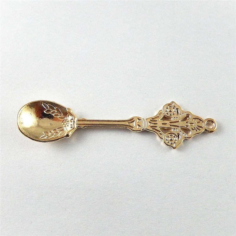 10pcs/lot Trendy Gold Color Flower Spoon Shape NecklaceNecklace Pendant 63*14mm Punk Gift Jewelry Craft Charm Accessories Fine