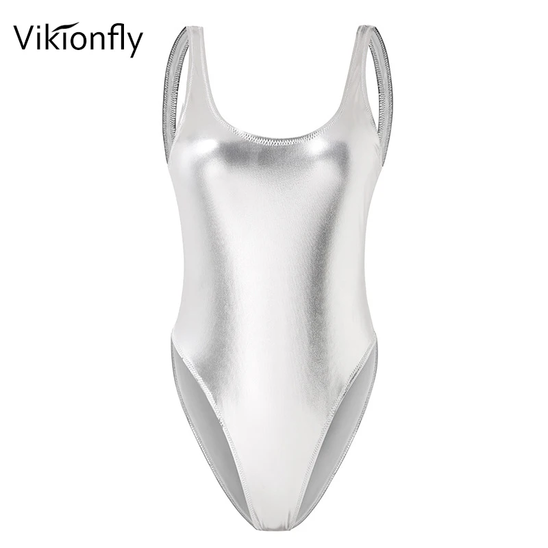 Vikionfly Shiny One Piece Swimsuit Women 2023 Thong Push Up Onepiece Reflective Swimwear For Ladies Bathing Suit Swim Gold