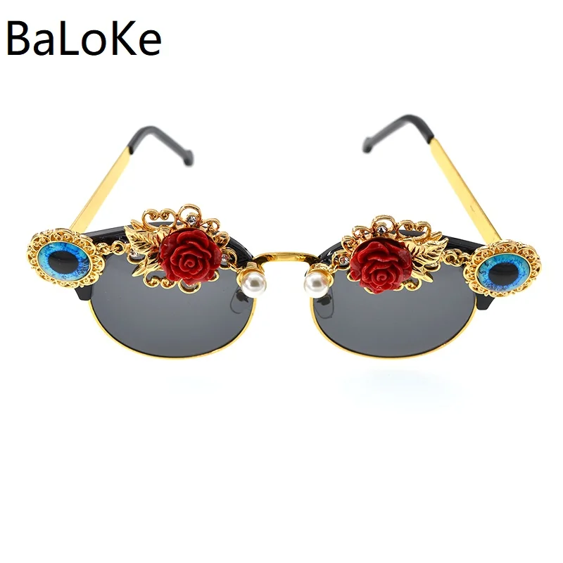 

Charm Cat Eye Baroque vintage rose flower Sunglasses For Women Birthday Gifts Fashion Sun Glasses Female Outdoor Decoration