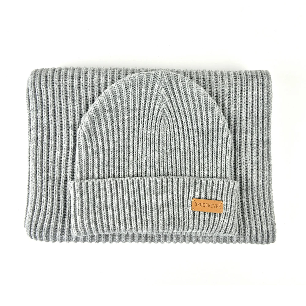 BRUCERIVER ผู้ชายผู้หญิงถักผ้าพันคอและหมวก Beanie 2PC ชุด Heather สีฤดูหนาว