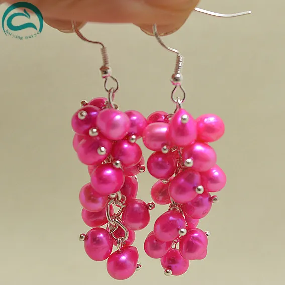 Handwork Pearl Earrings,100% Natural Freshwater Pearl Jewellery,Pink Pearls 925 Stering Silver Dangle Earring,Perfect Women Gift