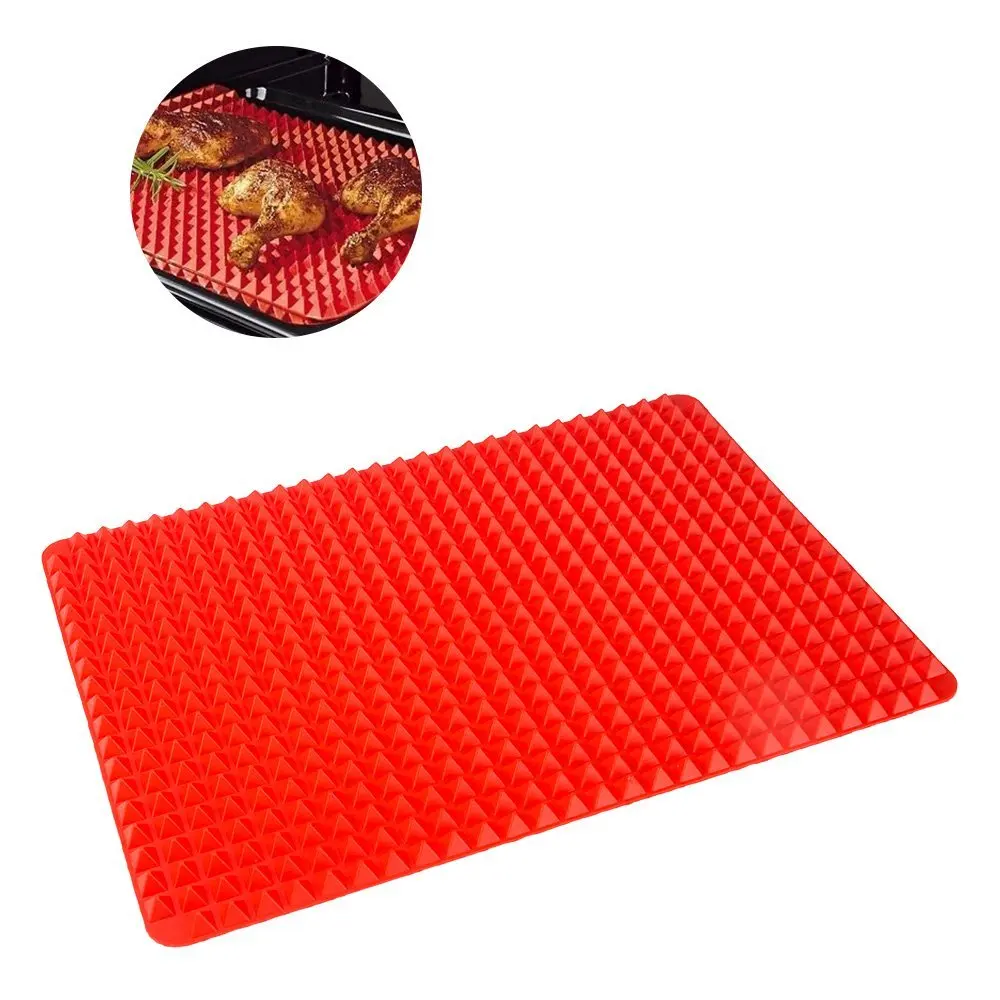 Size:39*27cm 1Pc Silicone Baking Mat Mould Meat Pizza Cooking Non Stick Pyramid Pan Fat Reducing Oven Baking Tray(00370)