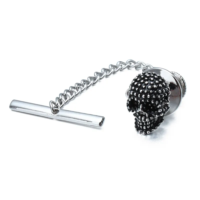 HAWSON Fashion Tie Tack/Pin with Safety Chain for Men Regular Necktie Raised Dots Wiped Black Oil Skull Men's Jewelry Gift