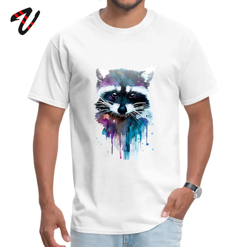 Casual T-shirt For Men Watercolor Raccoon T Shirt Print Animal Tees Guys Hip Hop Clothes 100% Cotton Custom O Neck Tshirt