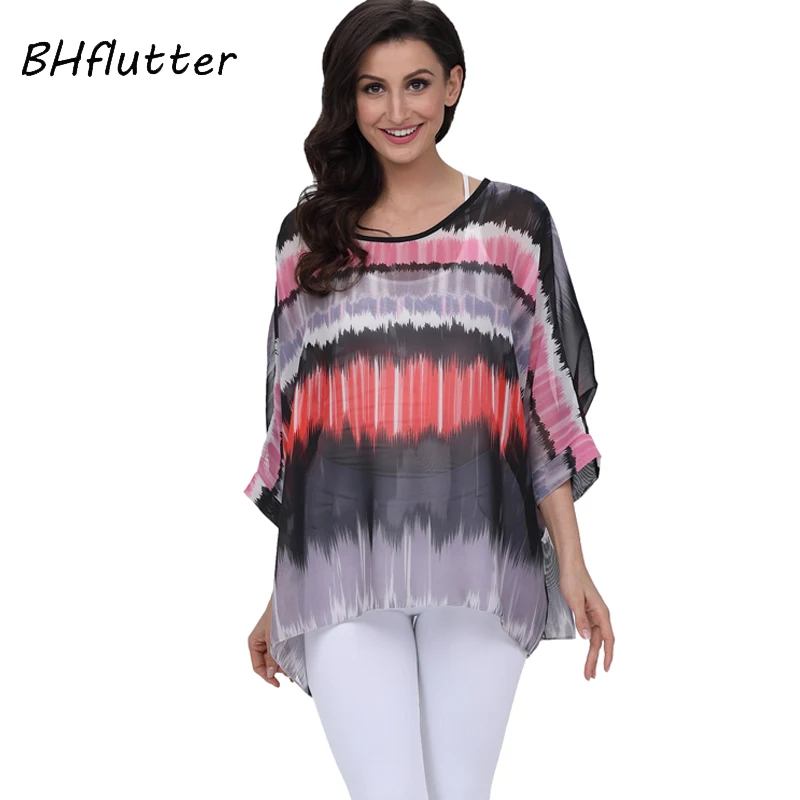 BHflutter Women Blouses Summer Tops Tees New Style 2018 Batwing Casual Chiffon Blouse Shirt 4XL 5XL 6XL Plus Size Women Clothing