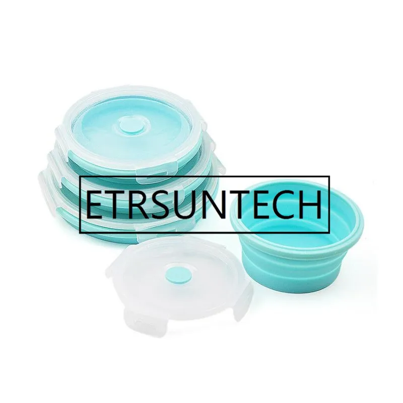 24set 4Pcs/set Foldable Fresh-Keeping Lunch Box Round Microwave Heating Silicone Lunch Boxes Bento Box Food Container