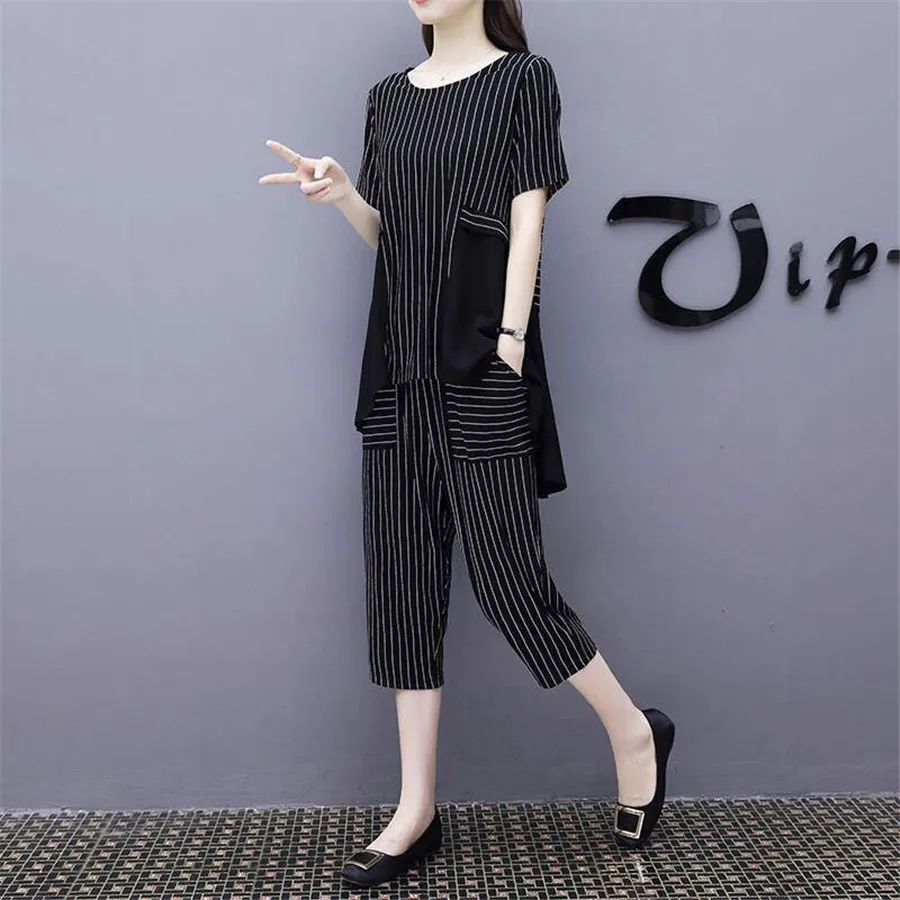 2 piece set tracksuit women  L-3XL 4XL 5XL summer outfit co-ord set  top and pants suits